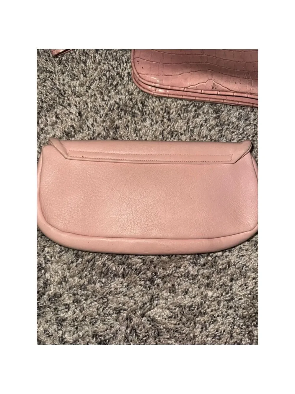Pink Faux Leather Clutch & Croc Wristlet Set Y2K Coquette